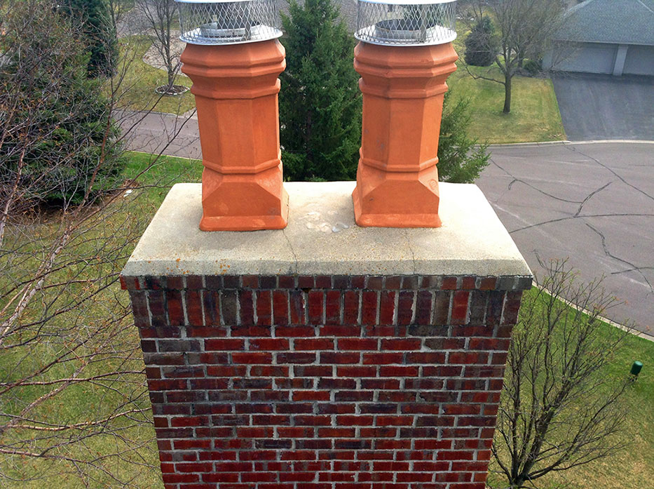 Brick Chimney Repair with Chimney Pots